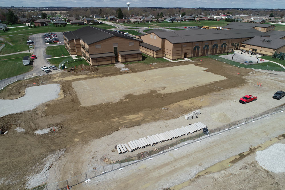 View of unfinished Arcanum school building.