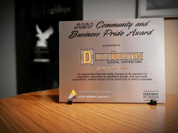 2020 Community and Business Pride Award for H.A. Dorsten.