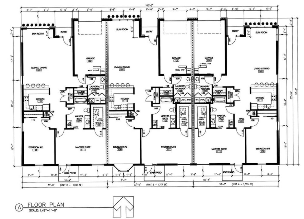 Floor plan from drawing set for villas.