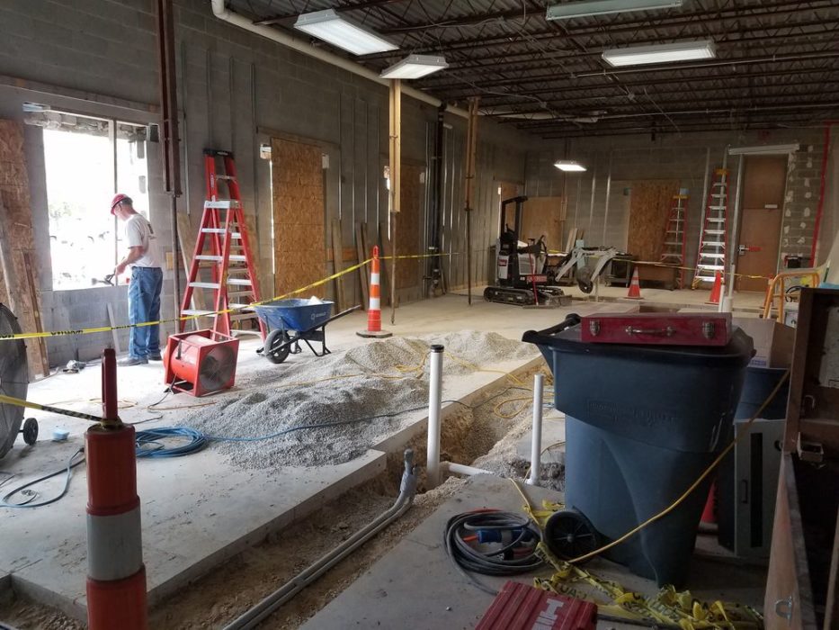 Interior administrative offices under construction.