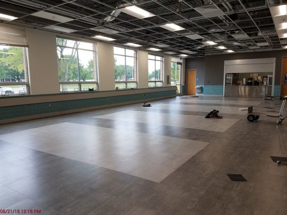New flooring in cafeteria.