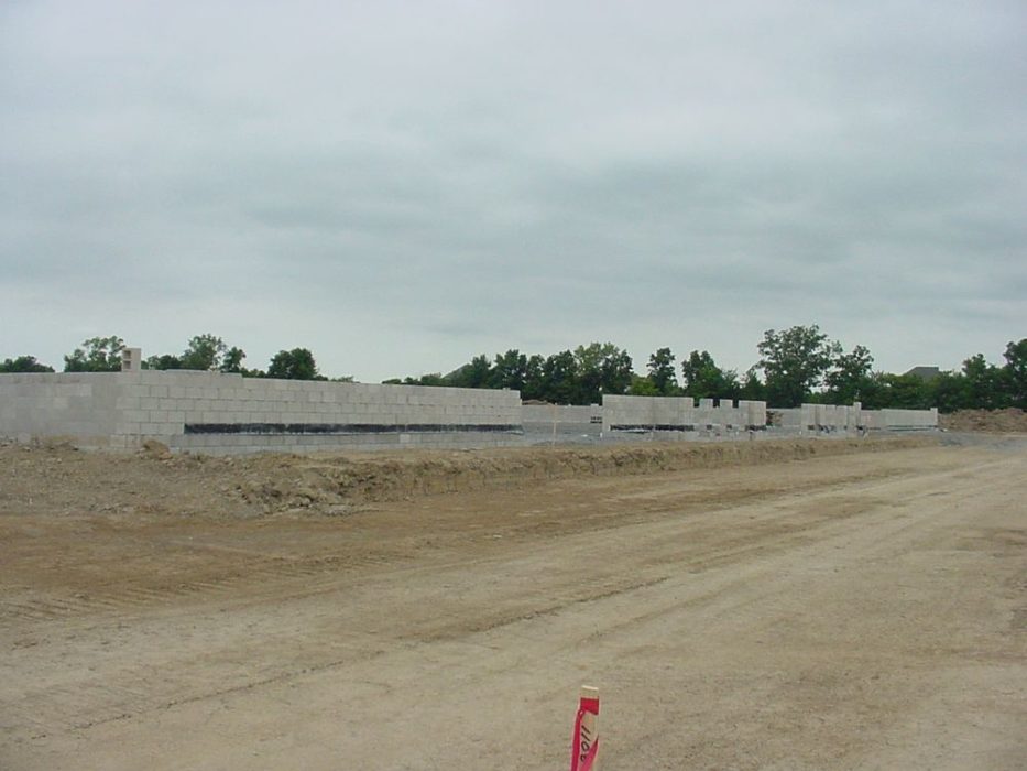 Masonry construction ongoing for new commercial facility.