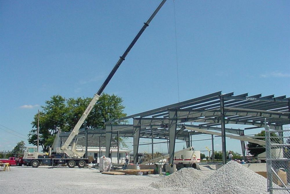 Steel erection ongoing on a custom-engineering metal building for Cotterman & Company, Inc.
