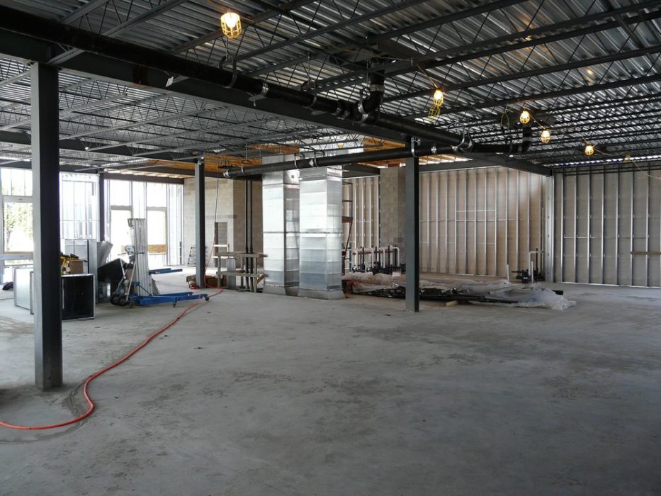 Interior of new commercial office building under construction.