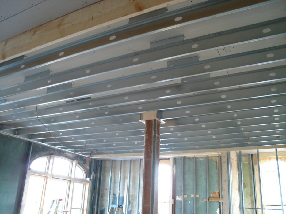 Interior of new commercial office building under construction.
