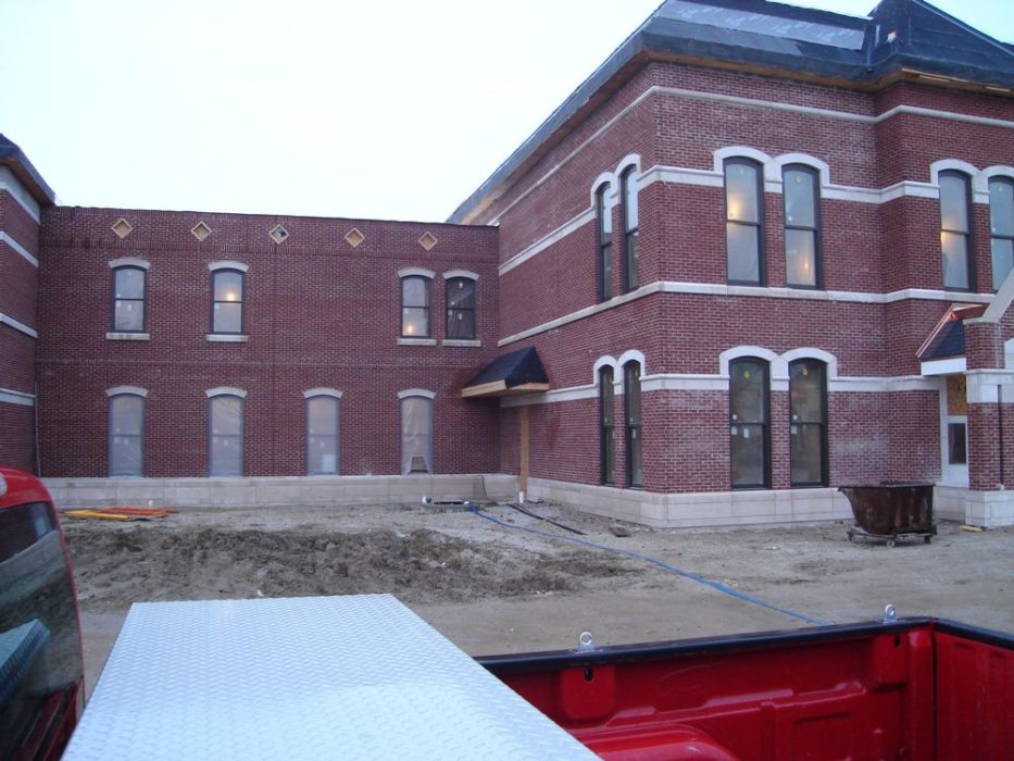 Exterior masonry ongoing for new commercial office building.