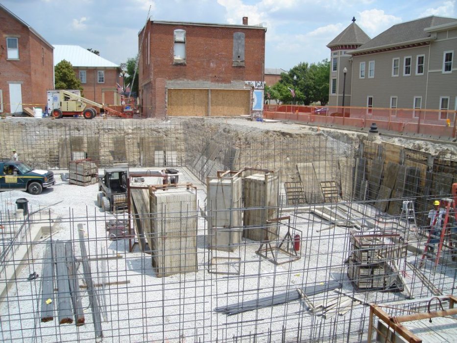 Forming for concrete basement walls.