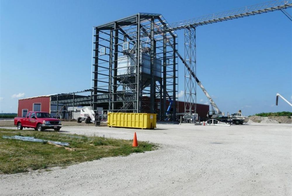 Burtch Seed Company's facility under construction with steel erected.