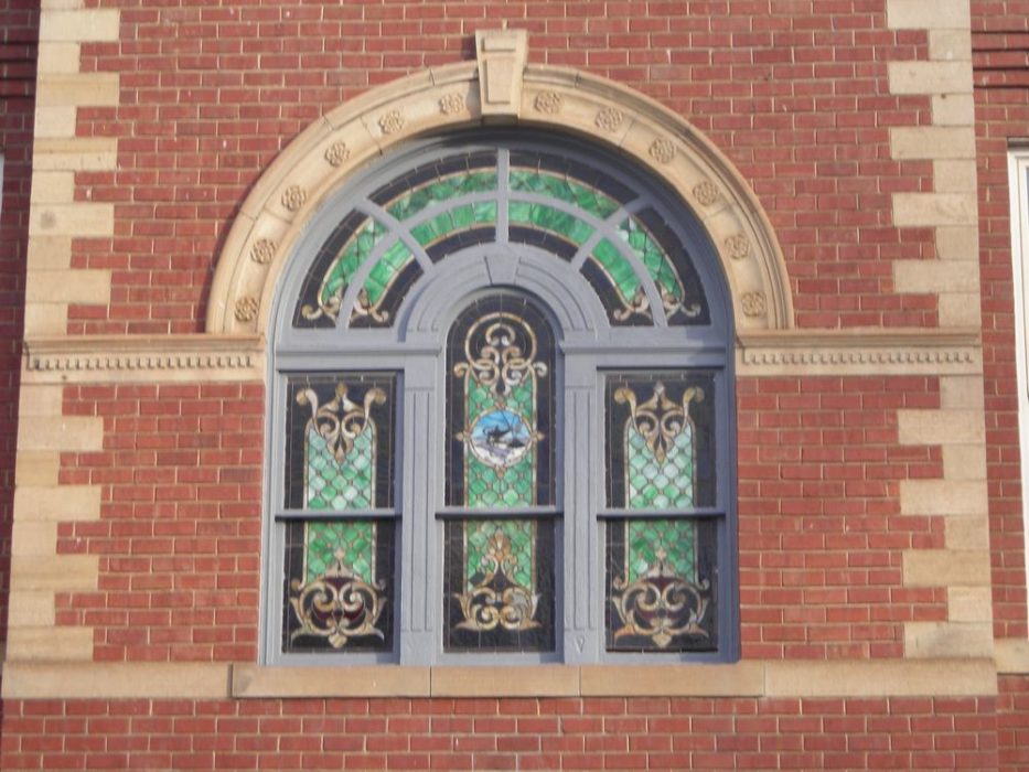 Exterior of stained glass window.