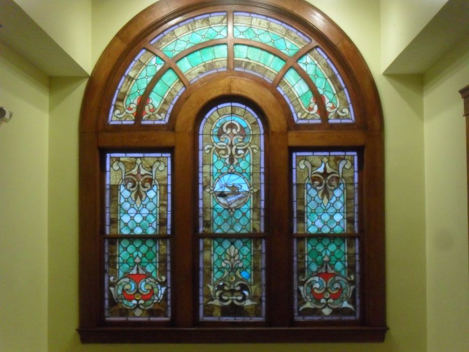 Interior of stained glass window.