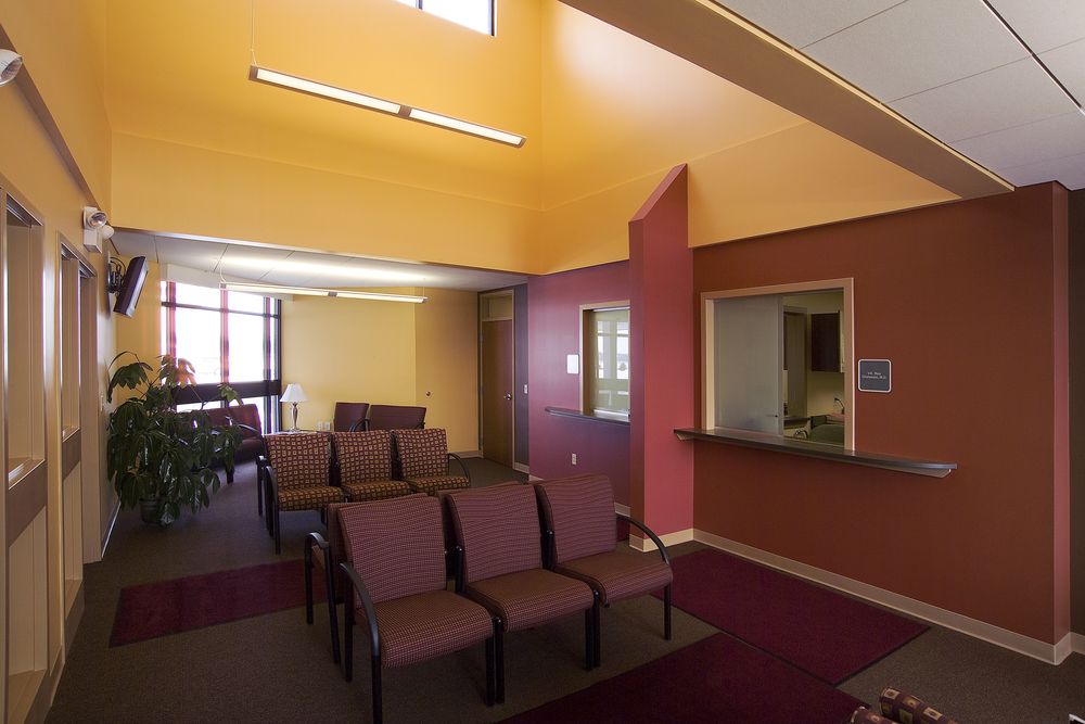 This is a photo showing the finished interior of the lobby at the Wapakoneta Medical Center.