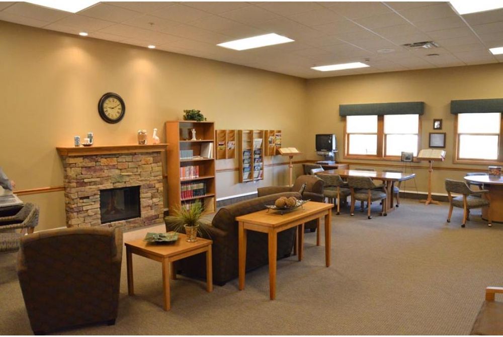 Interior photo showing the interior of the library at the newly finished Otterbein Life Enrichment Center in St. Marys, Ohio.