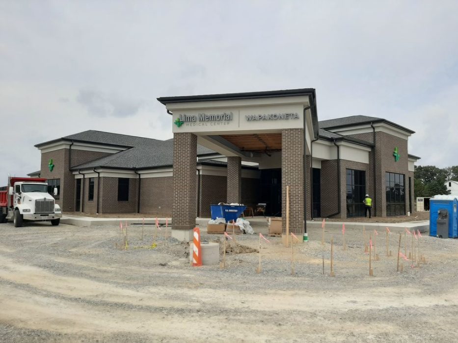 Exterior construction ongoing at the new medical office facility for Lima Memorial located in Wapakoneta, Ohio, a project by H.A. Dorsten, Inc.