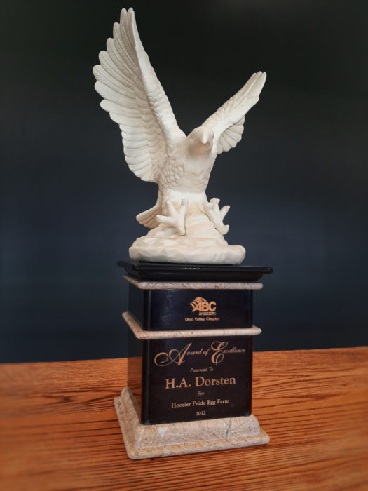 Award of Excellence presented by ABC to H.A. Dorsten for their performance on the construction of Hoosier Pride Egg Farm in Bryant, Indiana.